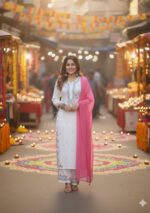 Soha Chikankari Modal Straight Kurta Set with Pink Dupatta - White