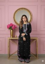 Soha Chikankari Modal Straight Kurta Set with Pink Dupatta- Black - Image 2