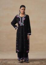 Soha Chikankari Modal Straight Kurta Set - Black - Image 10