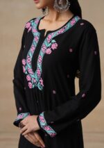 Soha Chikankari Modal Straight Kurta Set - Black - Image 6