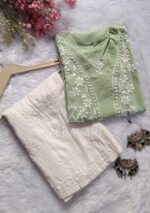 Elira Rayon Chikankari Long Kurti- Sage green - Image 2
