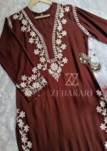 Elira Rayon Chikankari Long Kurti- Chocolate Brown