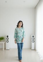 Gulkaani Mulmul Chikankari Short Kurti- Sea Green - Image 2