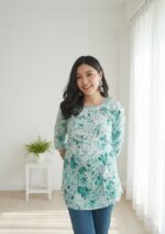 Gulkaani Mulmul Chikankari Short Kurti- Sea Green