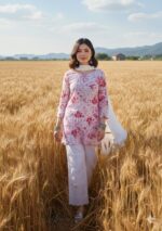 Gulkaani Mulmul Chikankari Short Kurt- Pink