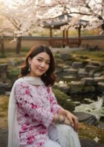 Gulkaani Mulmul Chikankari Short Kurt- Pink - Image 2