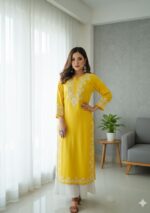 Elira Rayon Chikankari Long Kurti- Mango Yellow - Image 2