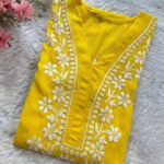 Elira Rayon Chikankari Long Kurti- Mango Yellow