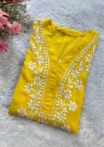 Elira Rayon Chikankari Long Kurti- Mango Yellow