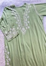Elira Rayon Chikankari Long Kurti- Sage green - Image 3