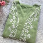 Elira Rayon Chikankari Long Kurti- Sage green