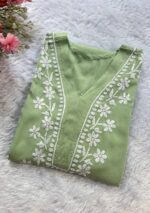 Elira Rayon Chikankari Long Kurti- Sage green