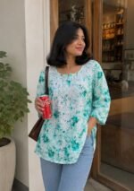 Gulkaani Mulmul Chikankari Short Kurti- Sea Green