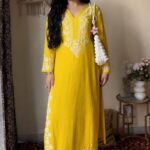 Elira Rayon Chikankari Long Kurti- Mango Yellow