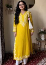 Elira Rayon Chikankari Long Kurti- Mango Yellow