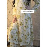 Phoolkari Mulmul Chikankari Long Kurti Palazzo Set- Olive Green