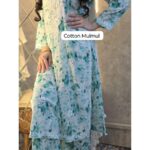 Phoolkari Mulmul Chikankari Long Kurti Palazzo Set- Sea Green