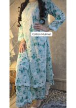 Phoolkari Mulmul Chikankari Long Kurti Palazzo Set- Sea Green