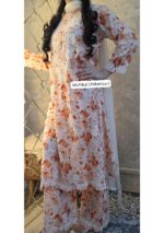 Phoolkari Mulmul Chikankari Long Kurti Palazzo Set- Orange