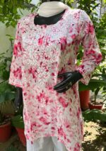 Gulkaani Mulmul Chikankari Short Kurt- Pink