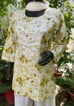Gulkaani Mulmul Chikankari Short Kurti- Olive Green