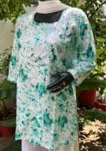 Gulkaani Mulmul Chikankari Short Kurti- Sea Green