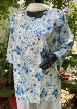 Gulkaani Mulmul Chikankari Short Kurti- Blue