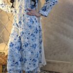 Phoolkari Mulmul Chikankari Long Kurti Palazzo Set- Blue