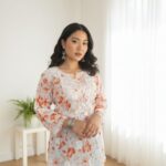 Gulkaani Mulmul Chikankari Short Kurti- Orange