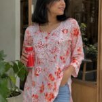 Gulkaani Mulmul Chikankari Short Kurti- Orange
