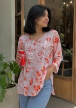 Gulkaani Mulmul Chikankari Short Kurti- Orange