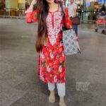 Liza Chikankari MulMul Straight Kurta- Red