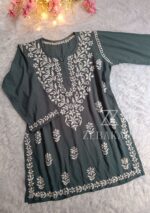 Daisy Chikankari Rayon Short Kurti - Grey