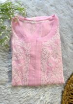 Alice Georgette Chikankari Long Straight Kurti - Baby pink