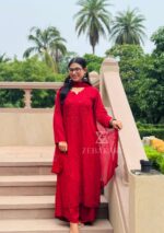 Noor Chikankari Mukesh Work Rayon Long Kurti Set with Dupatta - Maroon