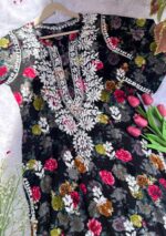Liza Black Chikankari MulMul Straight Kurta - Image 2