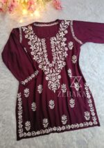 Daisy Chikankari Rayon Short Kurti - Plum - Image 2