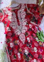 Liza Chikankari MulMul Straight Kurta- Red - Image 2