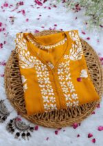 Feriha Chikankari Modal Long Kurti- Mustard