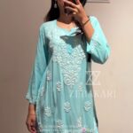 Daisy Chikankari Rayon Short Kurti - Sky Blue