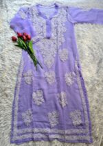 Alice Georgette Chikankari Long Straight Kurti - Lavender - Image 2