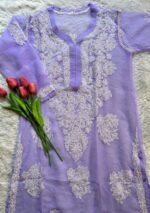 Alice Georgette Chikankari Long Straight Kurti - Lavender