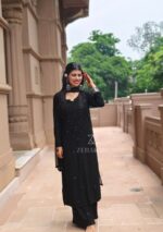 Noor Chikankari Mukesh Work Rayon Long Kurti Set with Dupatta - Black