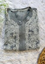Alice Georgette Chikankari Long Straight Kurti - Grey