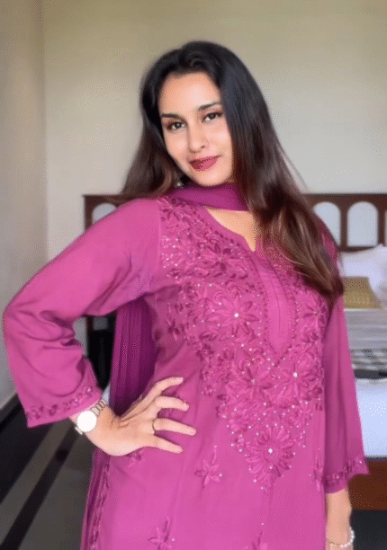 Noor Chikankari Mukesh Work Rayon Long Kurti Set with Dupatta - Plum