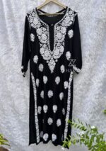 Feriha Modal Chikankari Long Kurta - Black - Image 2