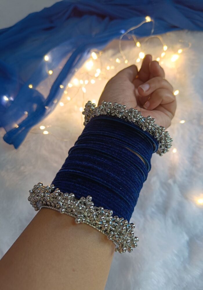 Oxidised Silver & Velvet Bangles Set - Image 1