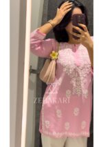 Daisy Chikankari Rayon Short Kurti - Baby Pink - Image 4