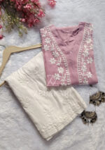 Elira Rayon Chikankari Long Kurti- Dusty Rose Pink - Image 2