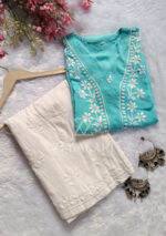 Elira Rayon Chikankari Long Kurti- Turquoise blue - Image 2